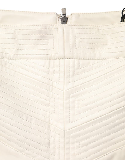 Guess Beige Faux Leather Quilted Mini High Waist Women  Skirt