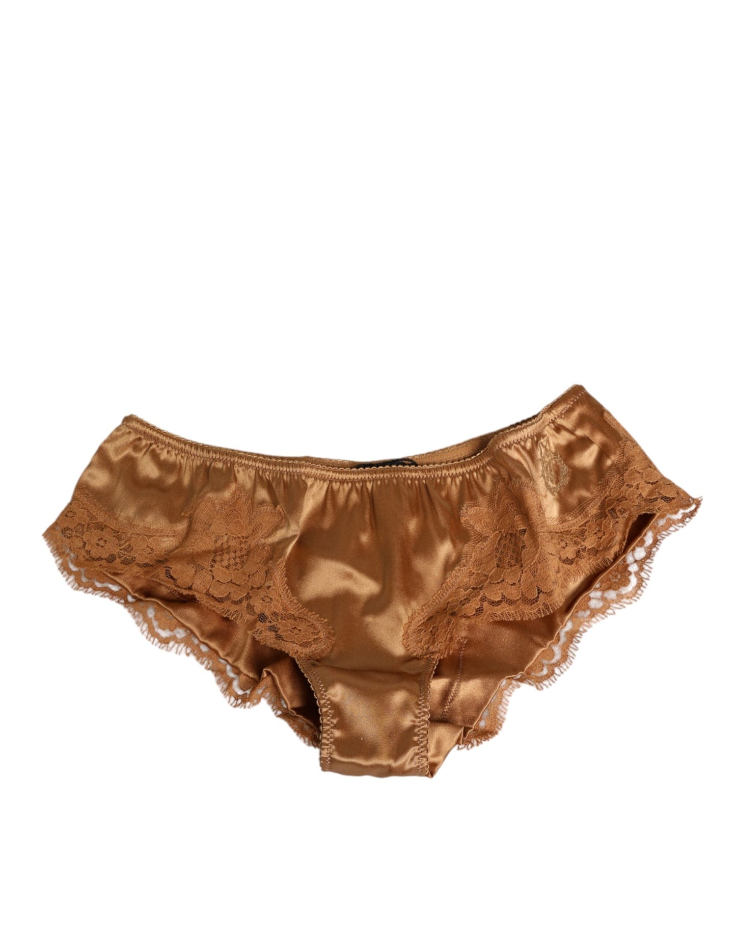 Dolce & Gabbana Brown Lace Silk Satin Slip Panties Underwear