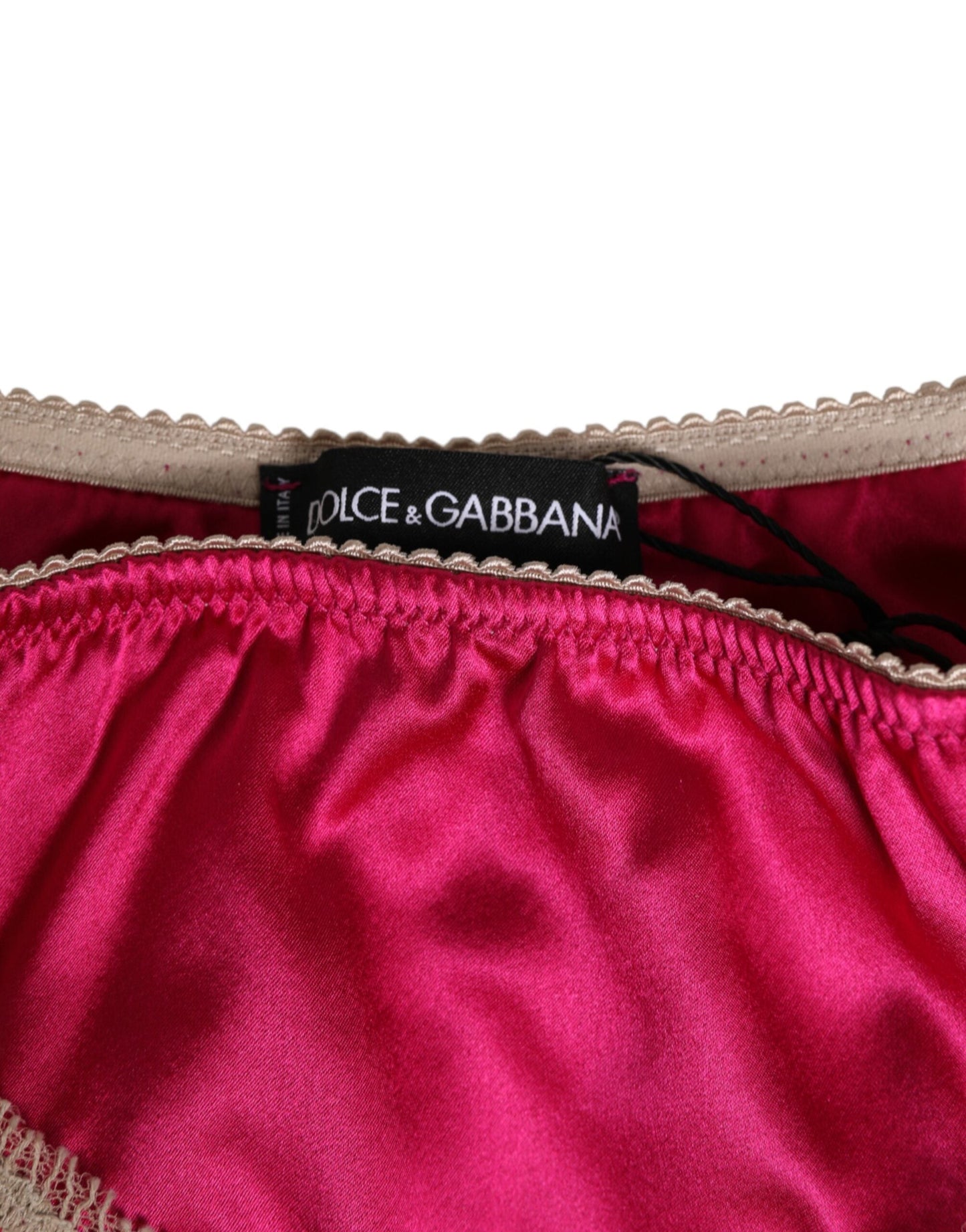 Dolce & Gabbana Pink Silk Satin Lace Trim New Slip Underwear