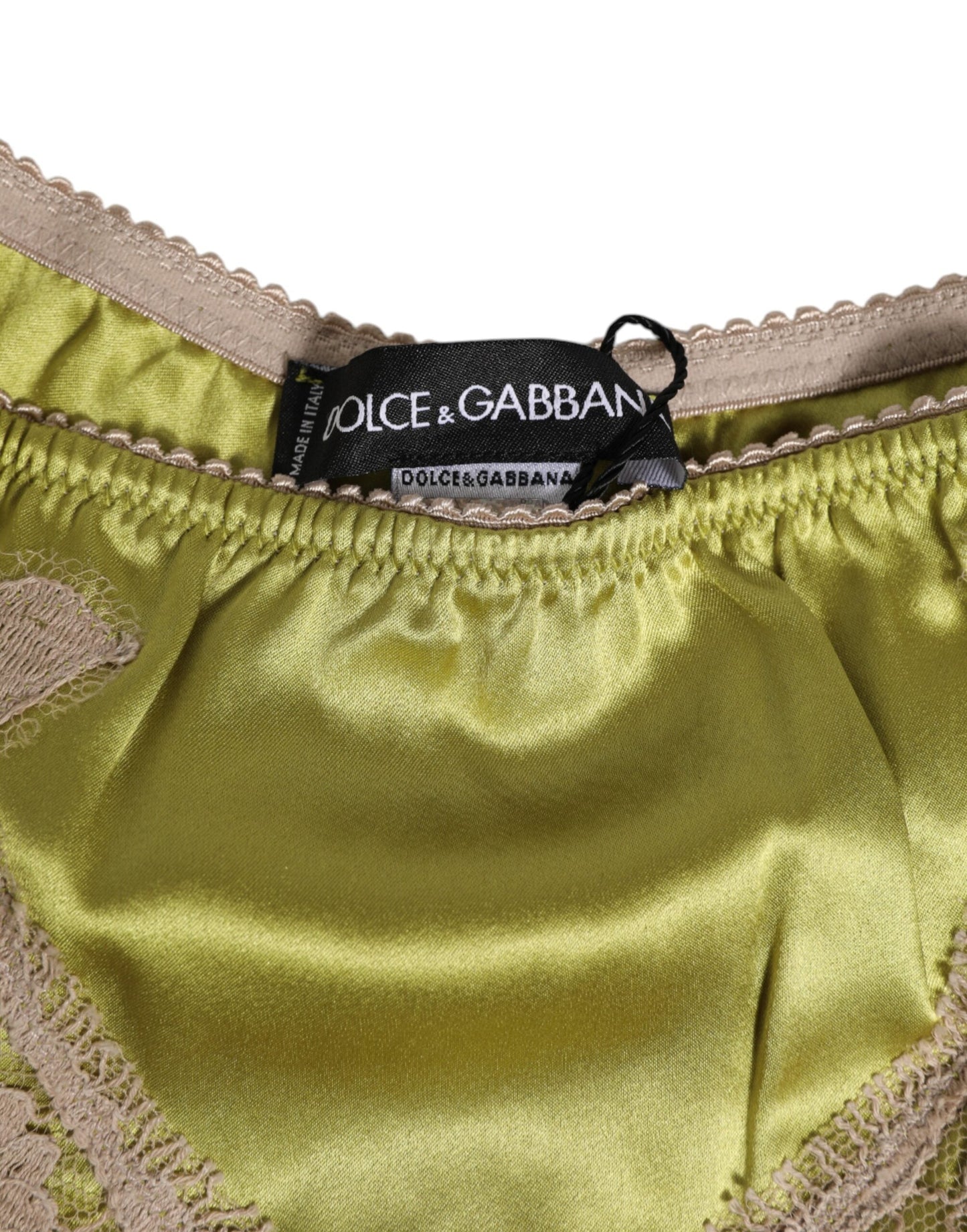 Dolce & Gabbana Green Silk Satin Lace Trim New Slip Underwear