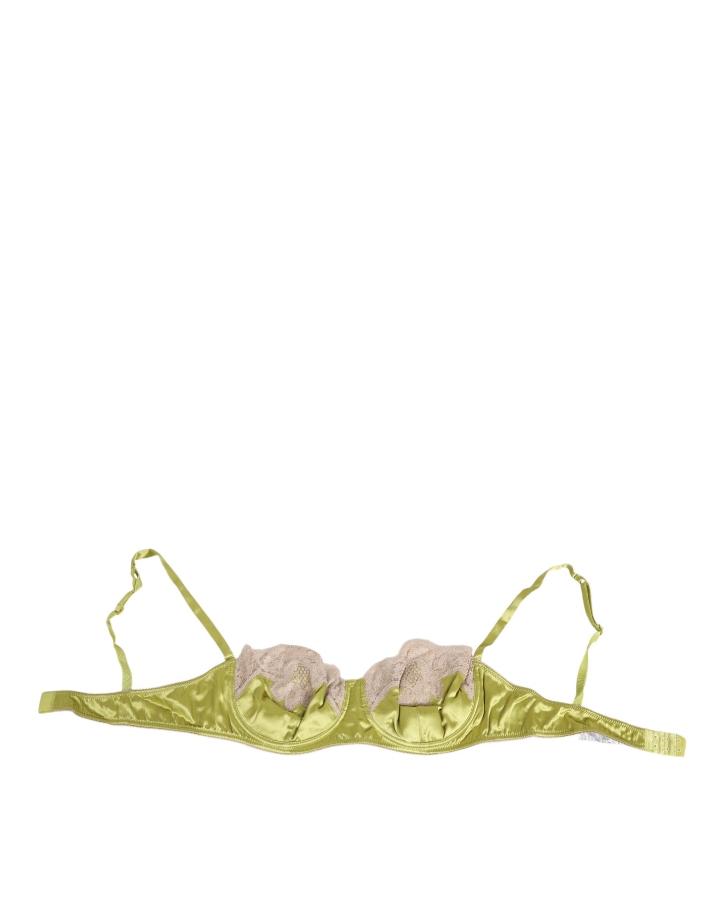 Dolce & Gabbana Lime Green Silk Satin Lace Padded Balconnet Underwear