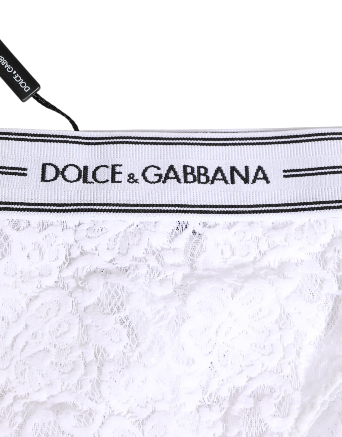 Dolce & Gabbana White Lace Slip Brief Logo Waistband Underwear