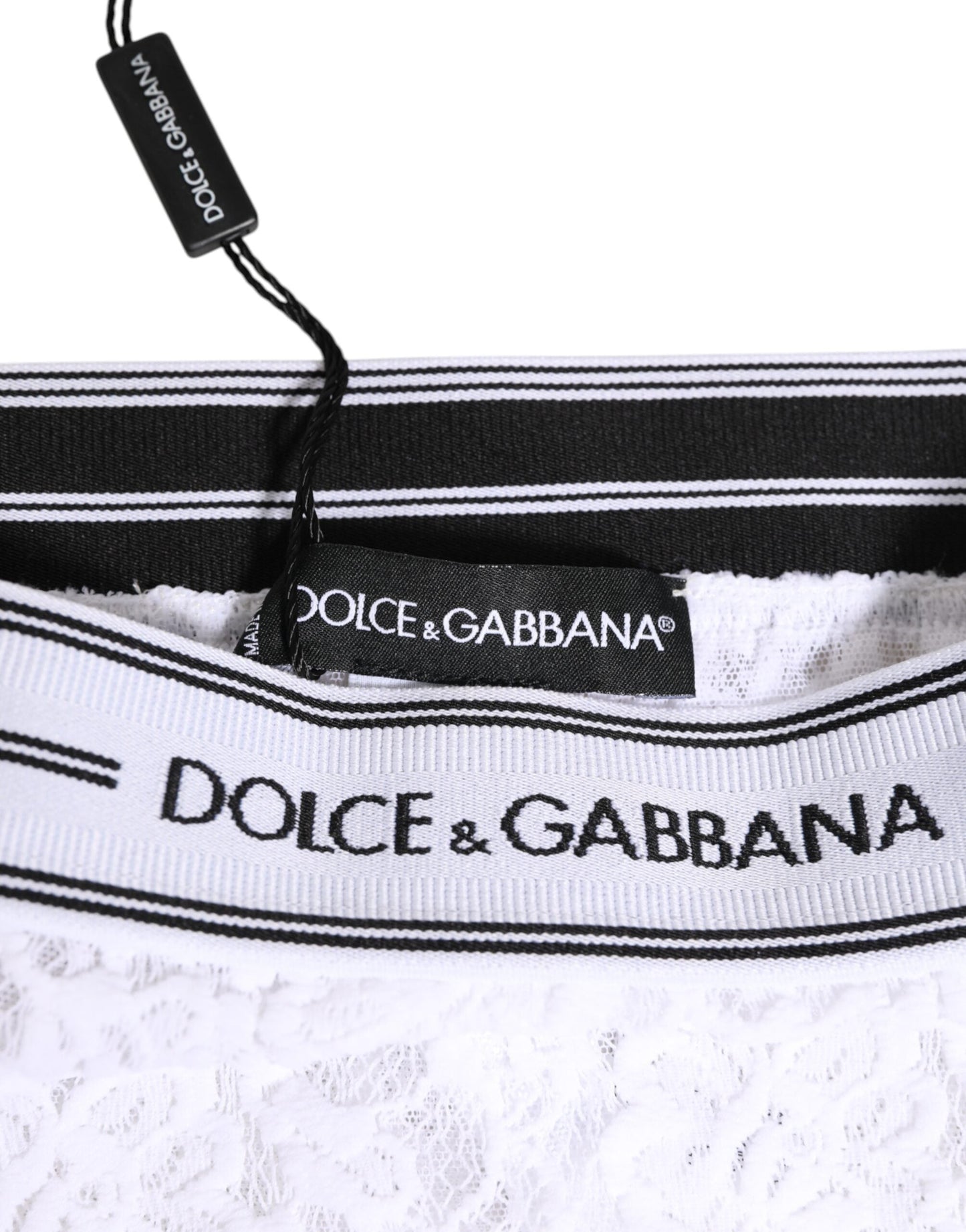Dolce & Gabbana White Lace Slip Brief Logo Waistband Underwear