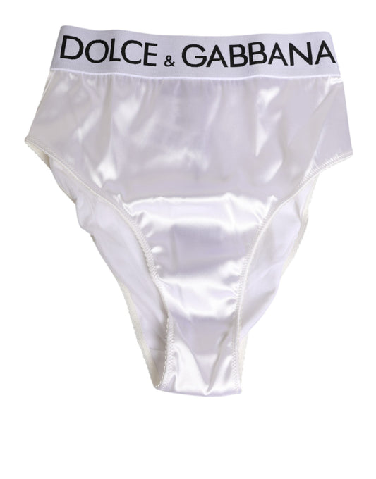 Dolce & Gabbana White Satin High-Waist Brief Logo Women Underwear