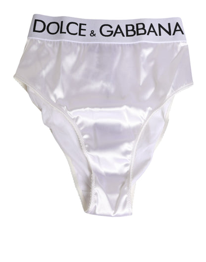 Dolce & Gabbana White Satin High-Waist Brief Logo Women Underwear