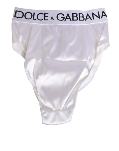 Dolce & Gabbana White Satin High-Waist Brief Logo Women Underwear