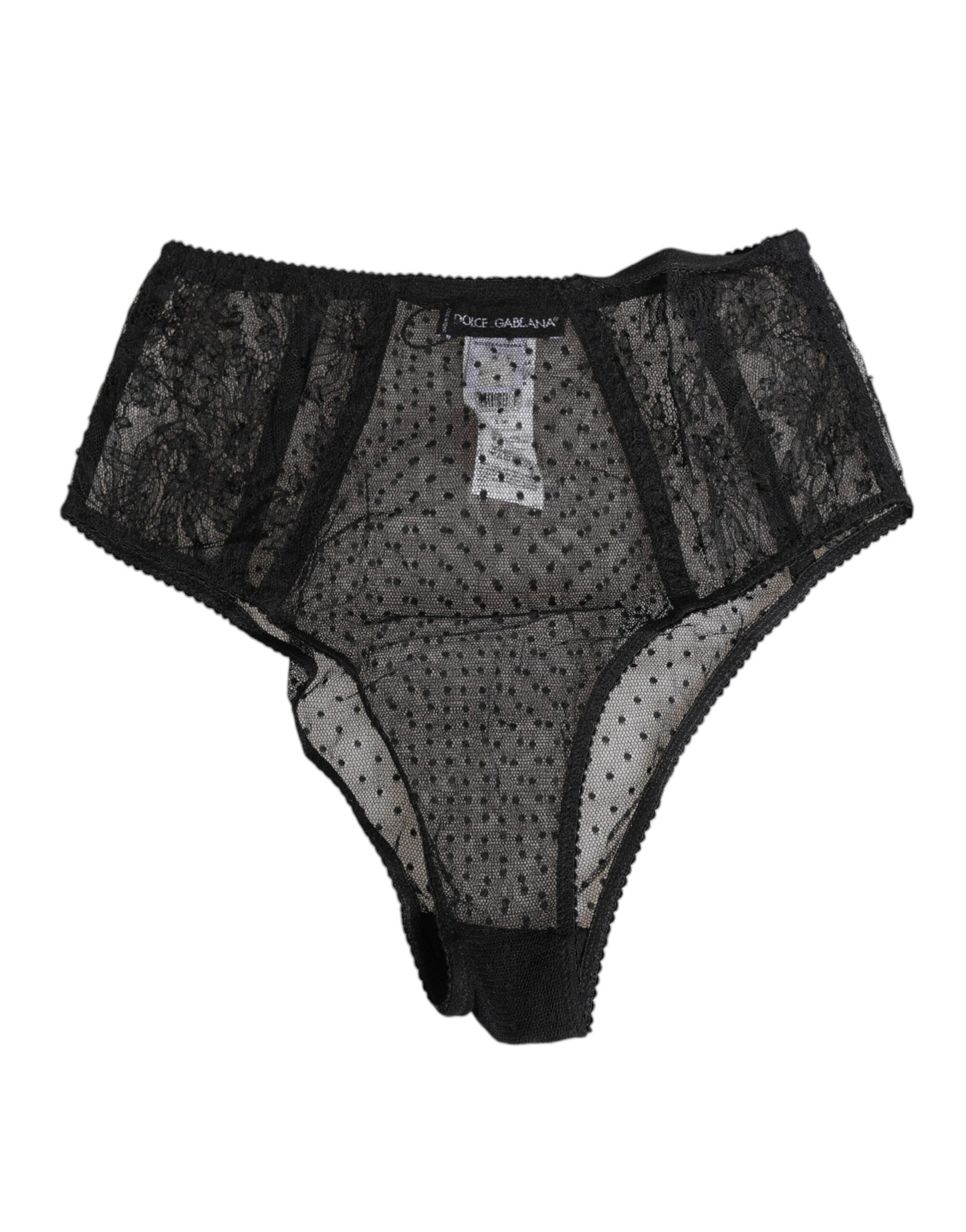 Dolce & Gabbana Black Lace Polka Dot Mesh High Waist Underwear