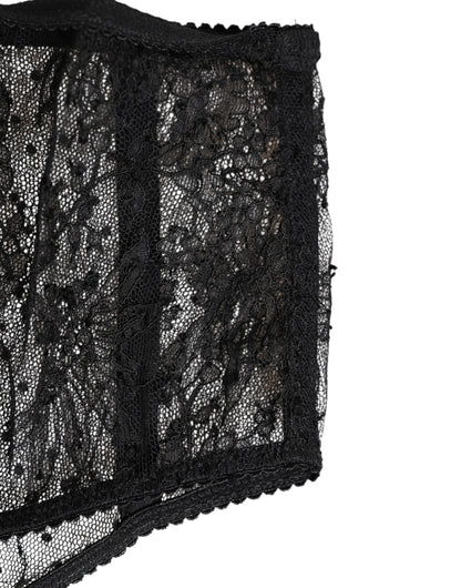 Dolce & Gabbana Black Lace Polka Dot Mesh High Waist Underwear