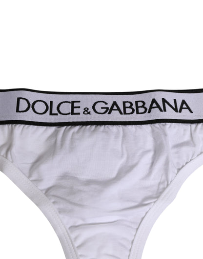 Dolce & Gabbana White Logo Waistband Modal Cotton Thong  Underwear