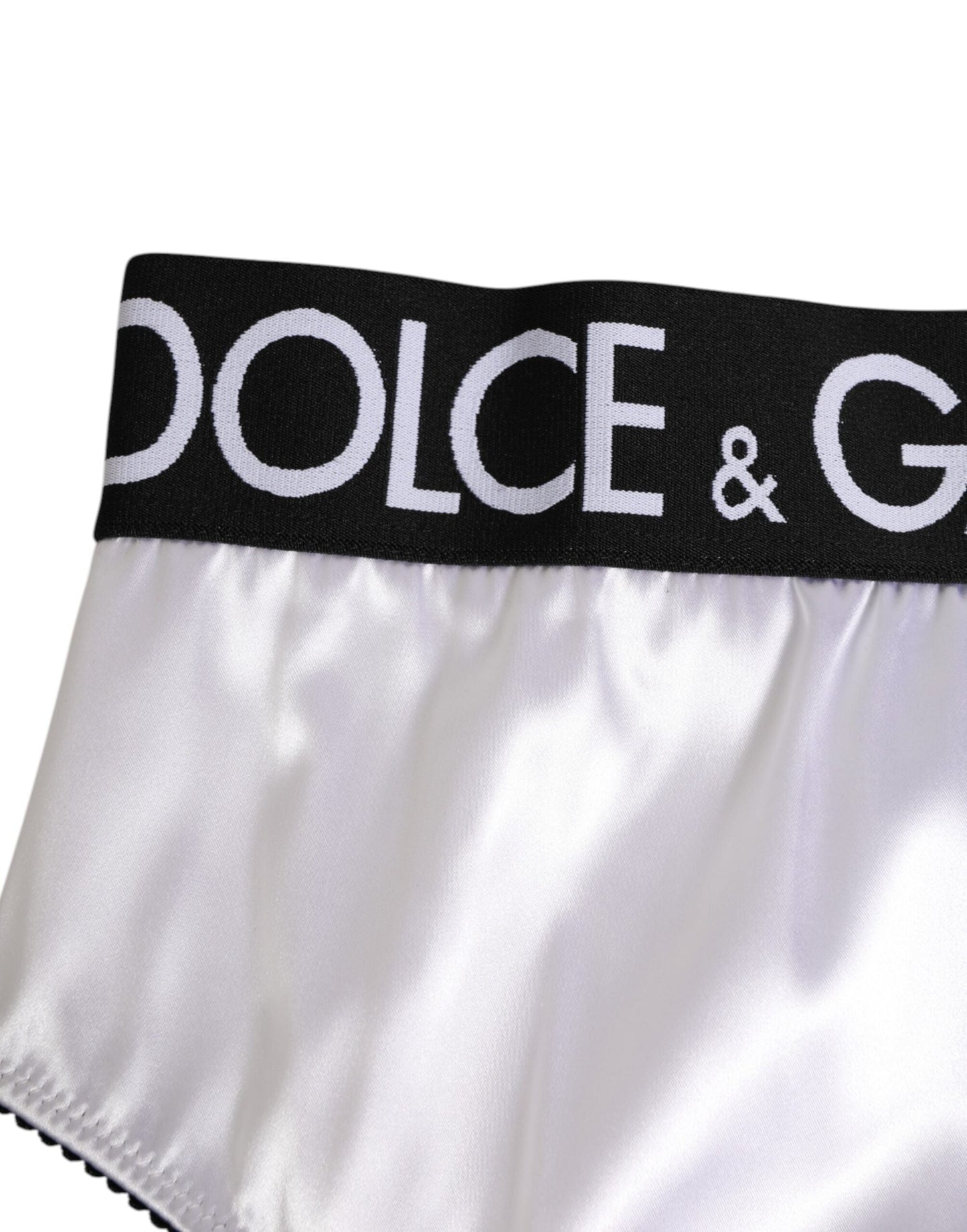 Dolce & Gabbana White Satin High-Waist Black Logo Women Underwear