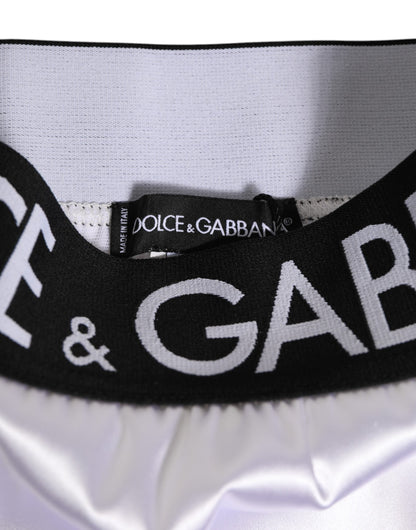 Dolce & Gabbana White Satin High-Waist Black Logo Women Underwear