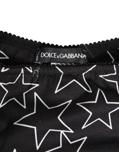 Dolce & Gabbana Black White Star Print Cotton Slip Panty Underwear