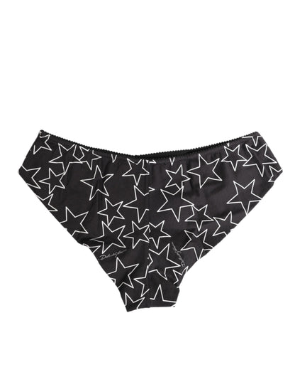 Dolce & Gabbana Black White Star Print Cotton Slip Panty Underwear