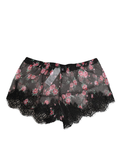 Dolce & Gabbana Black Pink Floral Lace Mesh Lingeri Underwear