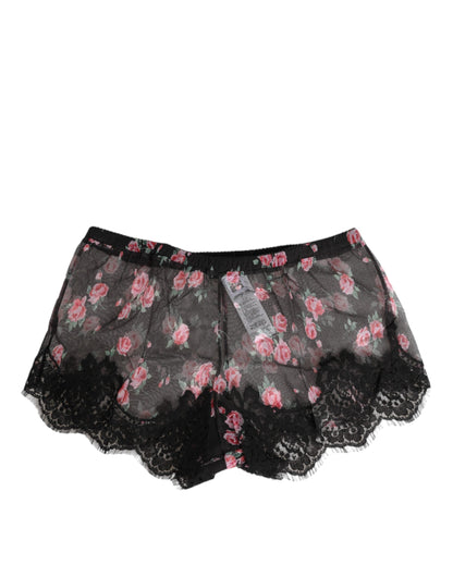 Dolce & Gabbana Black Pink Floral Lace Mesh Lingeri Underwear