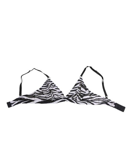 Dolce & Gabbana Black White Zebra Print Sheer Mesh Bralette Underwear