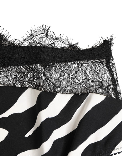 Dolce & Gabbana Black White Zebra Print Lace Trim High Underwear