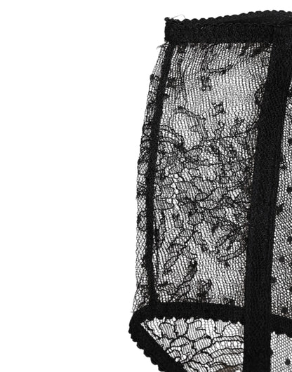 Dolce & Gabbana Black Sheer Polka Dot Lace High Waist Underwear