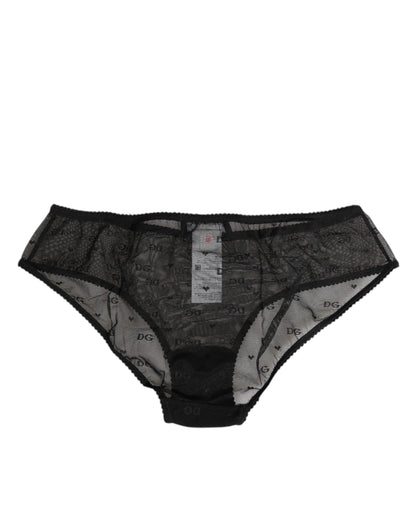Dolce & Gabbana Black Sheer Mesh Lace Polka Dot Logo Underwear