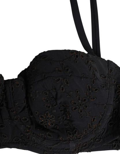 Dolce & Gabbana Black Polyester Embroidered Underwire Bra Underwear