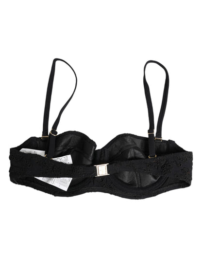 Dolce & Gabbana Black Polyester Embroidered Underwire Bra Underwear