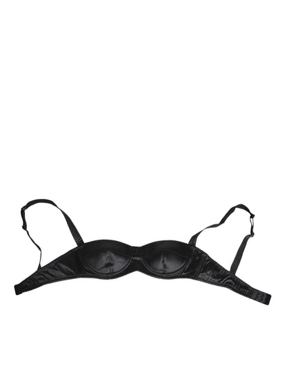 Dolce & Gabbana Black Silk Satin Wireless Lingerie Bra Underwear