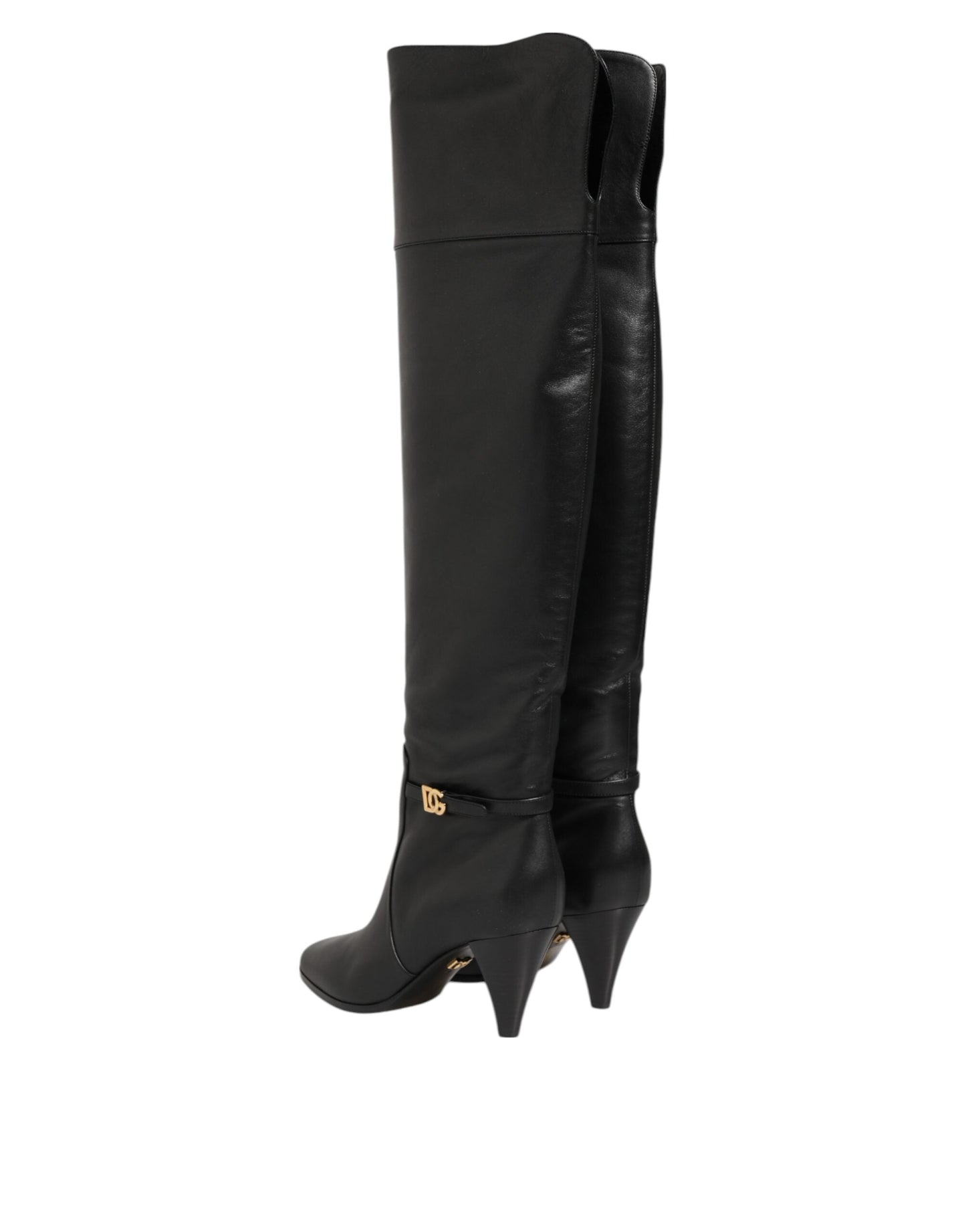 Dolce & Gabbana Black Leather Over-The-Knee DG Boots  Shoes