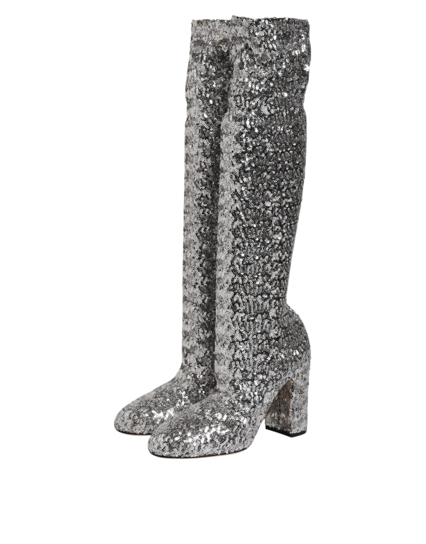 Dolce & Gabbana Shoes Silver Sequins Glitter High Heel Boot Shoes