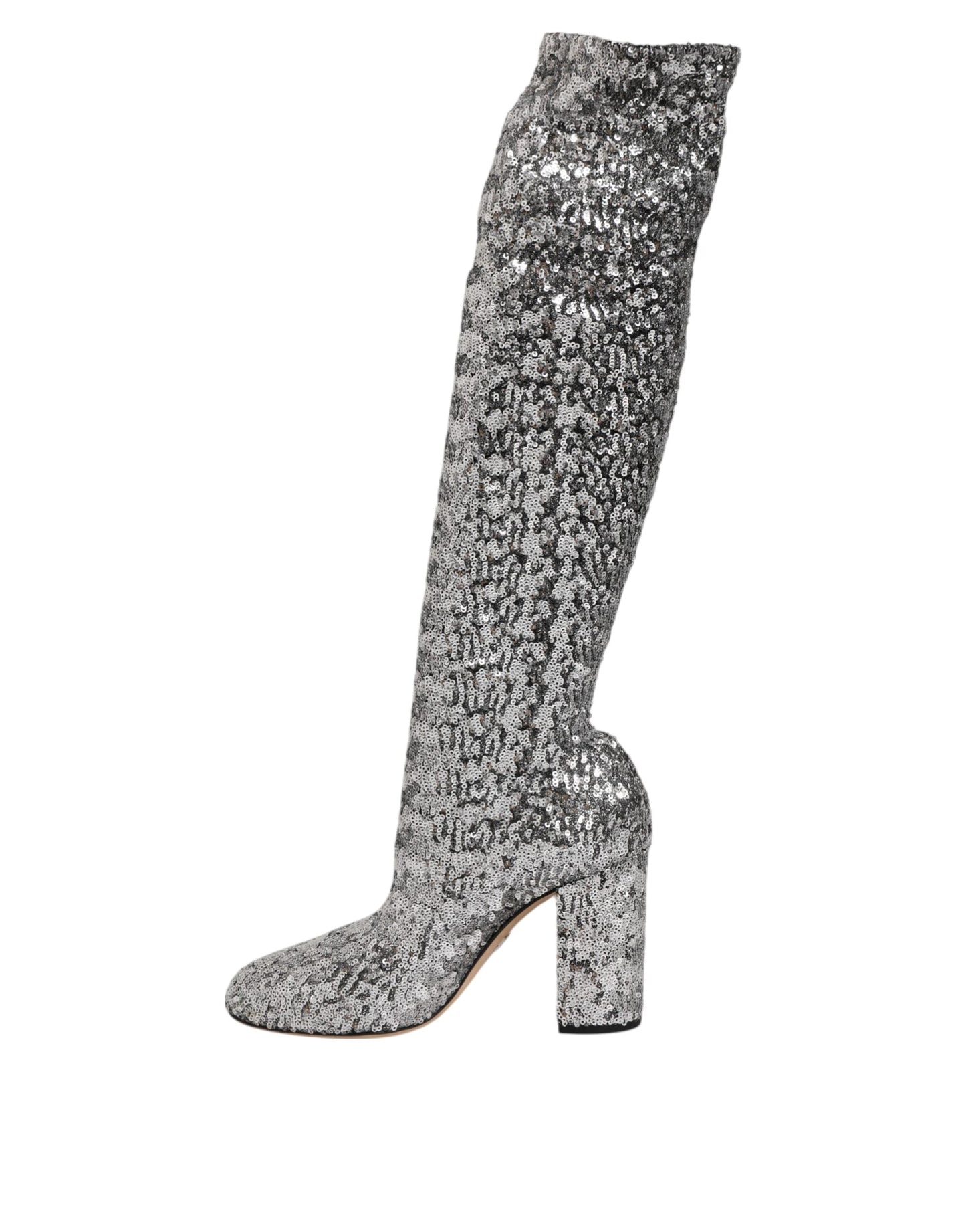 Dolce & Gabbana Shoes Silver Sequins Glitter High Heel Boot Shoes