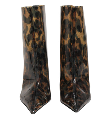 Dolce & Gabbana Leopard Print PVC Pointed Toe Boots Shoes