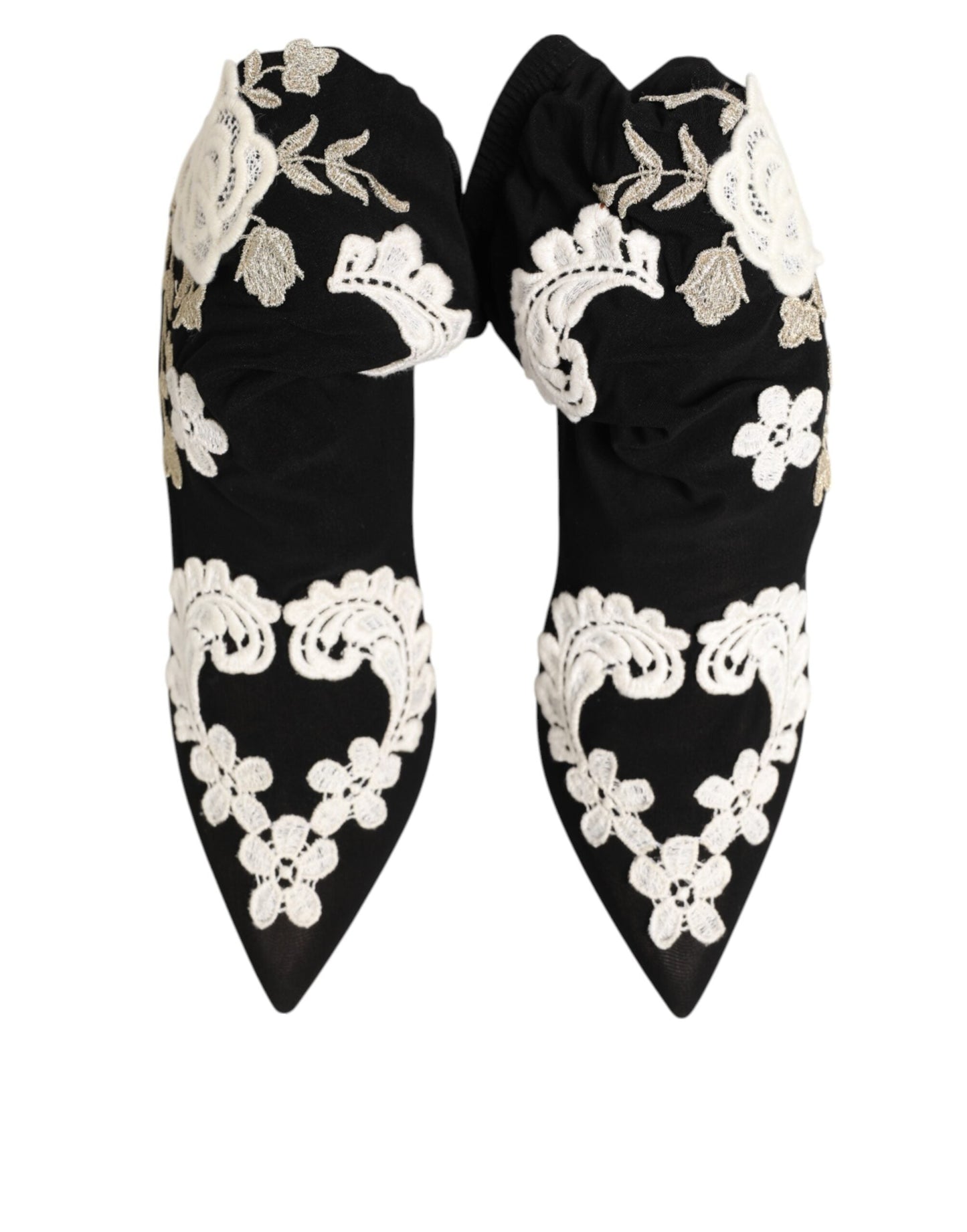 Dolce & Gabbana Black White Embroidered Jersey Stiletto Boots Shoes