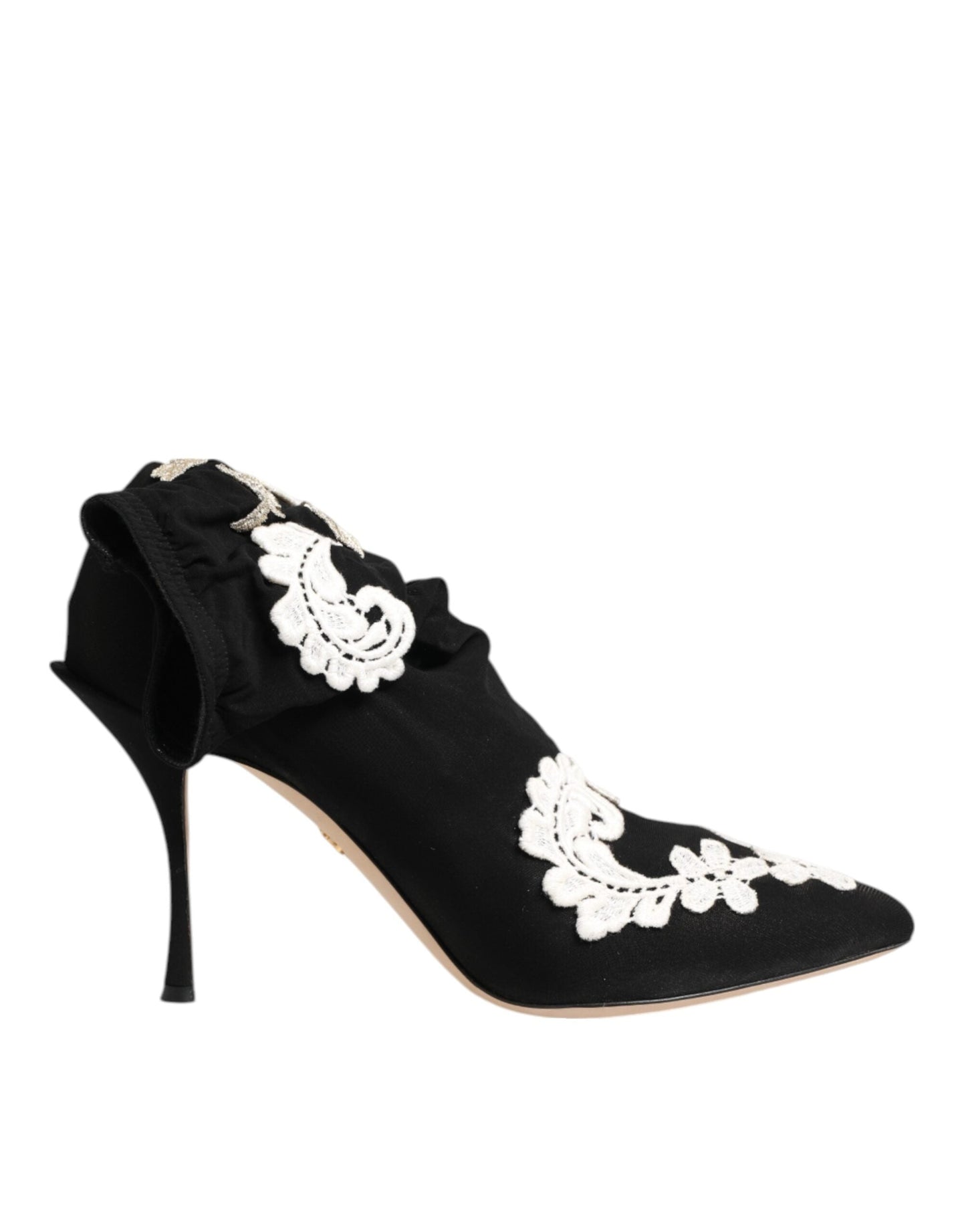 Dolce & Gabbana Black White Embroidered Jersey Stiletto Boots Shoes