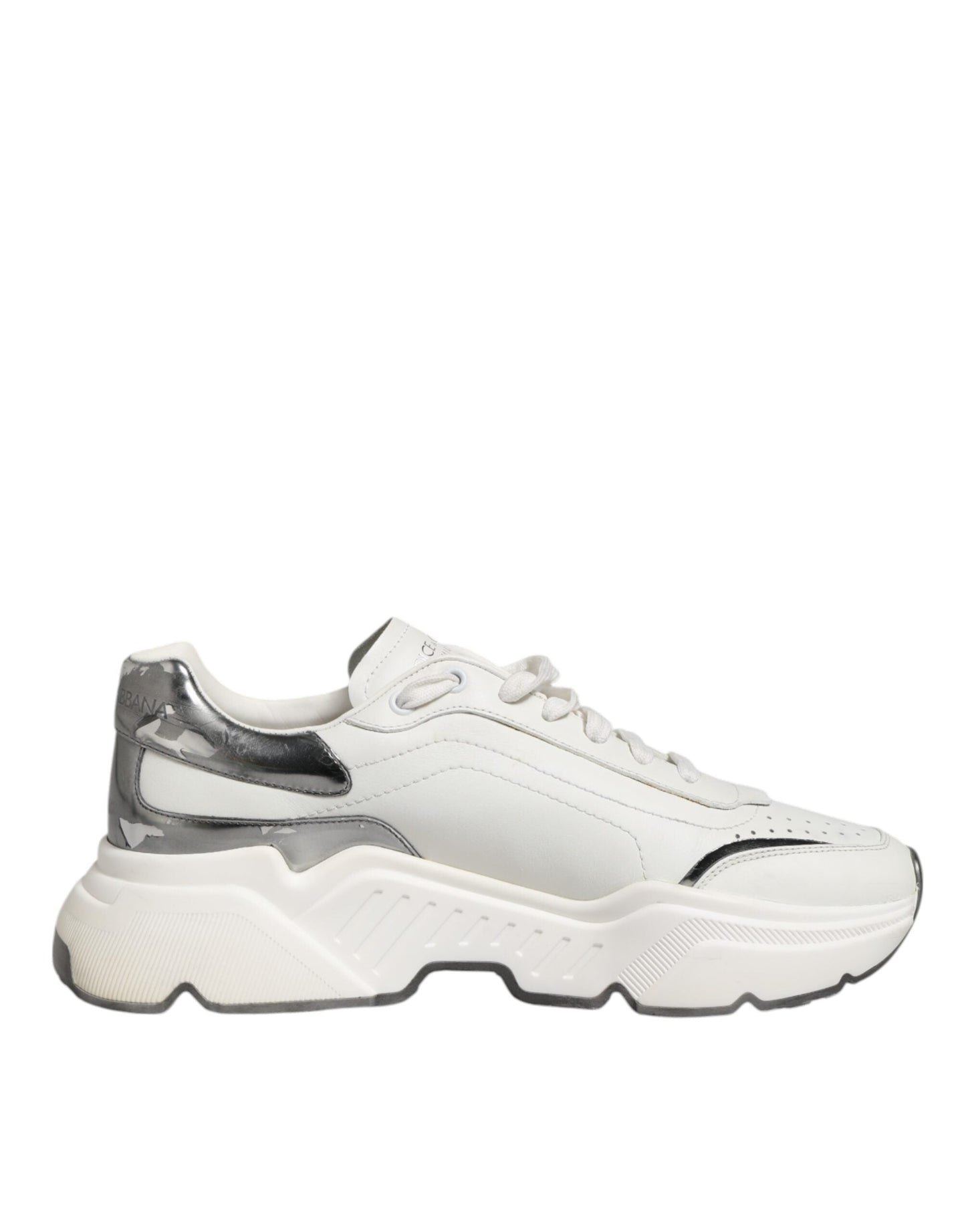 Dolce & Gabbana White Silver DAYMASTER Leather Men Sneakers Shoes