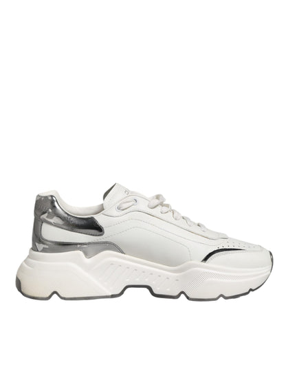 Dolce & Gabbana White Silver DAYMASTER Leather Men Sneakers Shoes