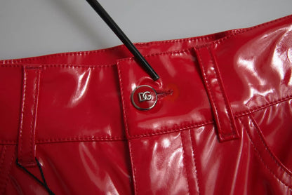 Dolce & Gabbana Red High Waist Skinny Trouser Shiny Pants