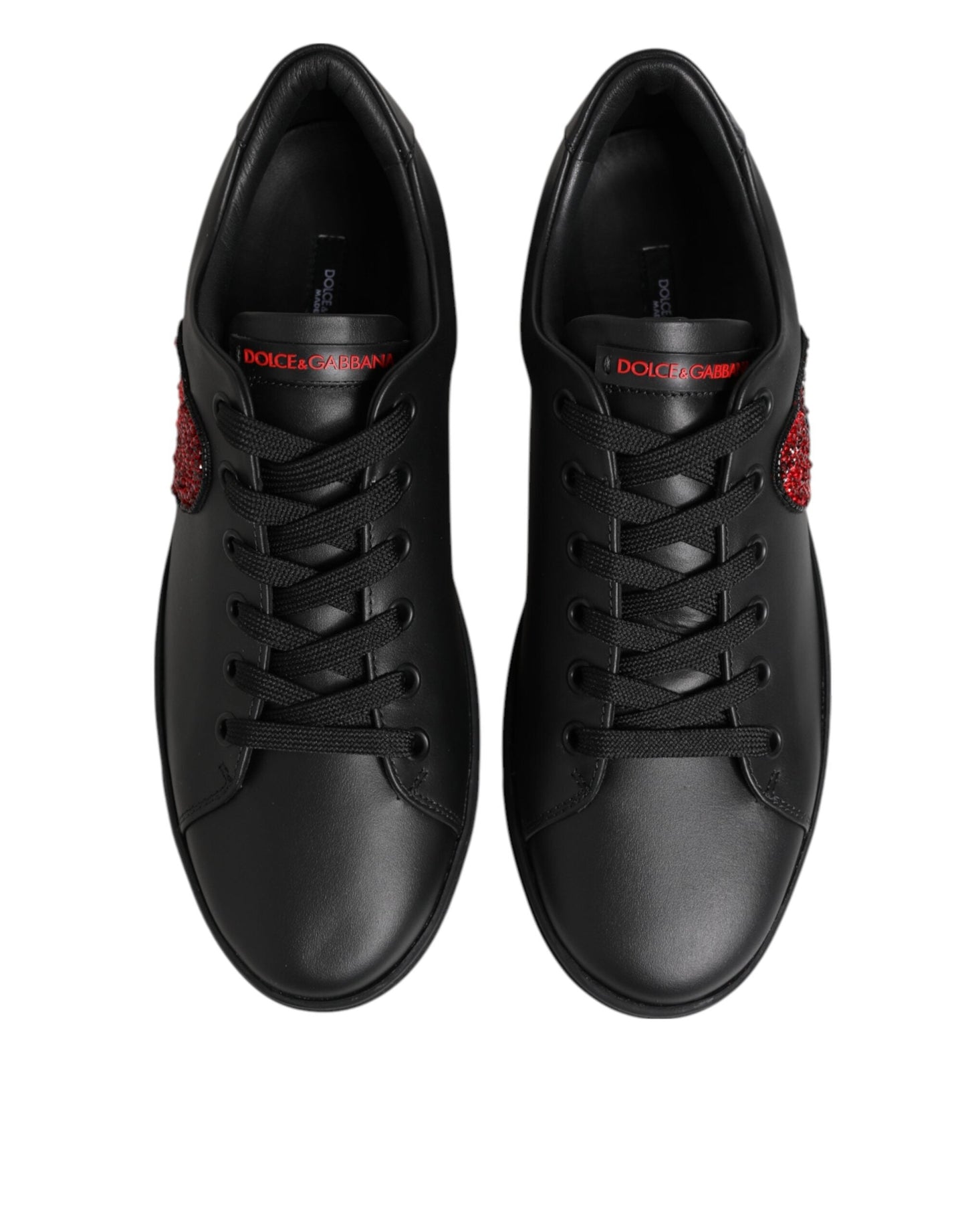 Dolce & Gabbana Black Leather Crystal Heart Low Top Sneakers  Shoes