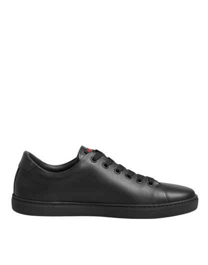 Dolce & Gabbana Black Leather Crystal Heart Low Top Sneakers  Shoes