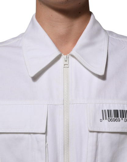 Dolce & Gabbana White Barcode Patch Utility Zip Jumpsuit Pants