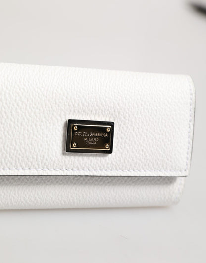 Dolce & Gabbana White Leather Card Case Holder Wallet Gold Logo Plate  Key Holder