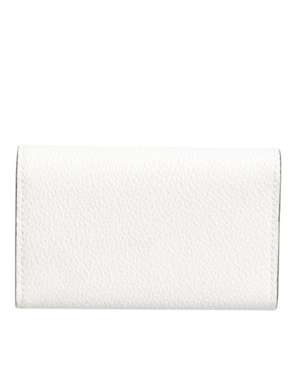Dolce & Gabbana White Leather Card Case Holder Wallet Gold Logo Plate  Key Holder