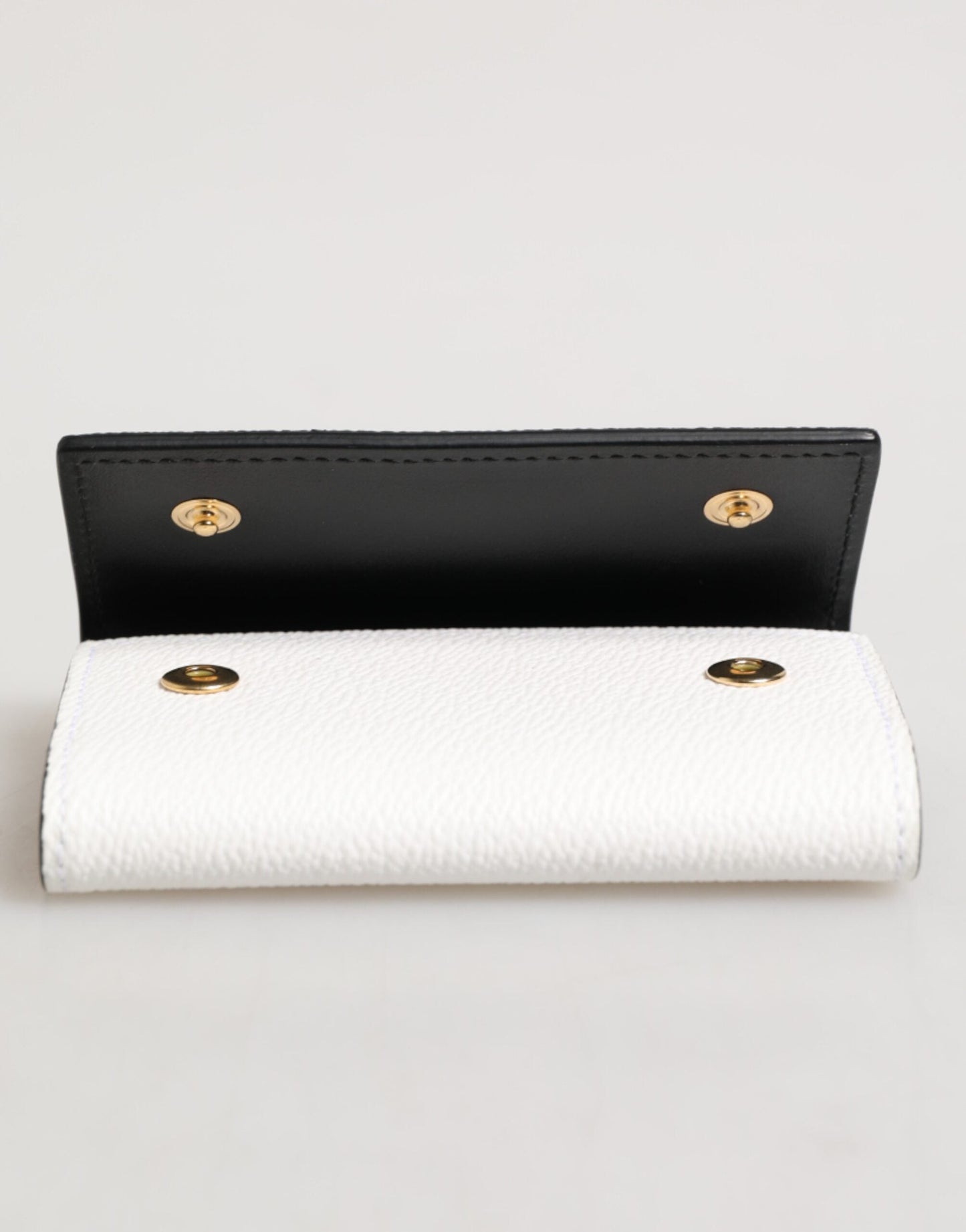 Dolce & Gabbana White Leather Card Case Holder Wallet Gold Logo Plate  Key Holder