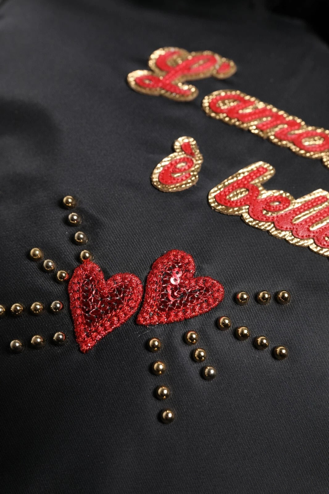 Dolce & Gabbana Black Heart L'Amore Patch Embellished Kids Backpack