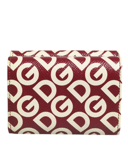 Dolce & Gabbana Burgundy Logo Print Calf Leather French Flap Card Holder Wallet