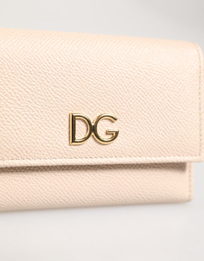 Dolce & Gabbana Light Pink Calf Leather DG Logo French Flap Wallet