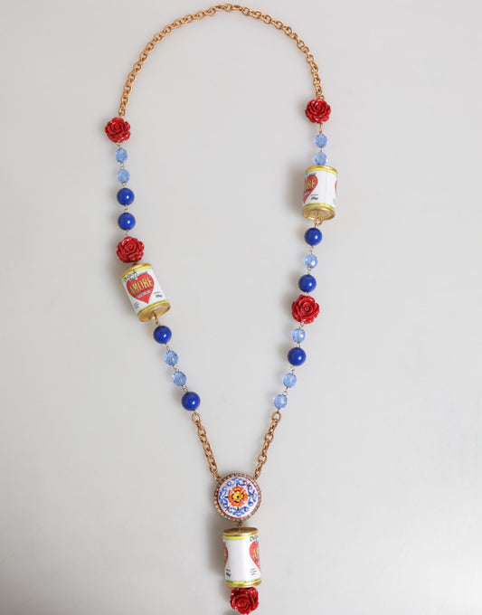 Dolce & Gabbana Gold Multicolor Amore Heart Can Beads Rose Pendant Necklace