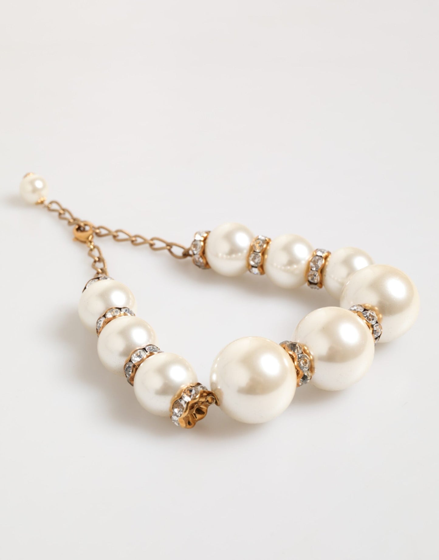 Dolce & Gabbana Gold Brass Faux Pearl Crystal Statement Luxury Jewelry Necklace