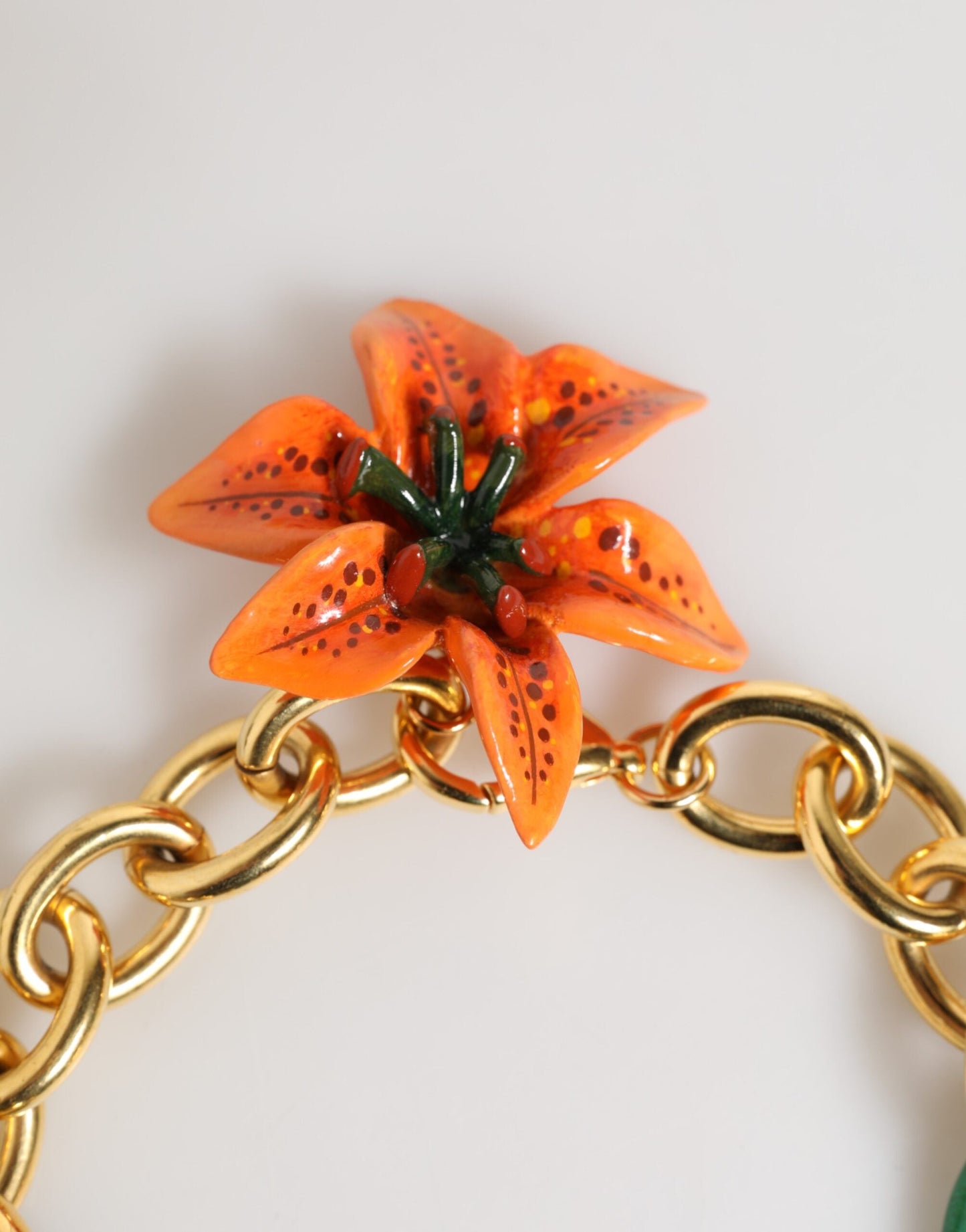Dolce & Gabbana Multicolor Gold Brass Tiger Lily Floral Chai Necklace