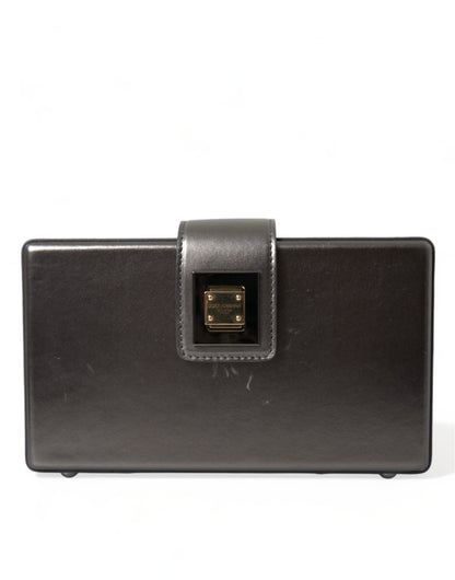 Dolce & Gabbana Steel Gray Leather Box Shape Shoulder Gold DG Logo Plaque Bag