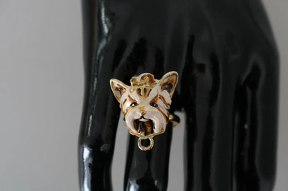Dolce & Gabbana Gold Brass Resin Beige Dog Pet Accessory Ring