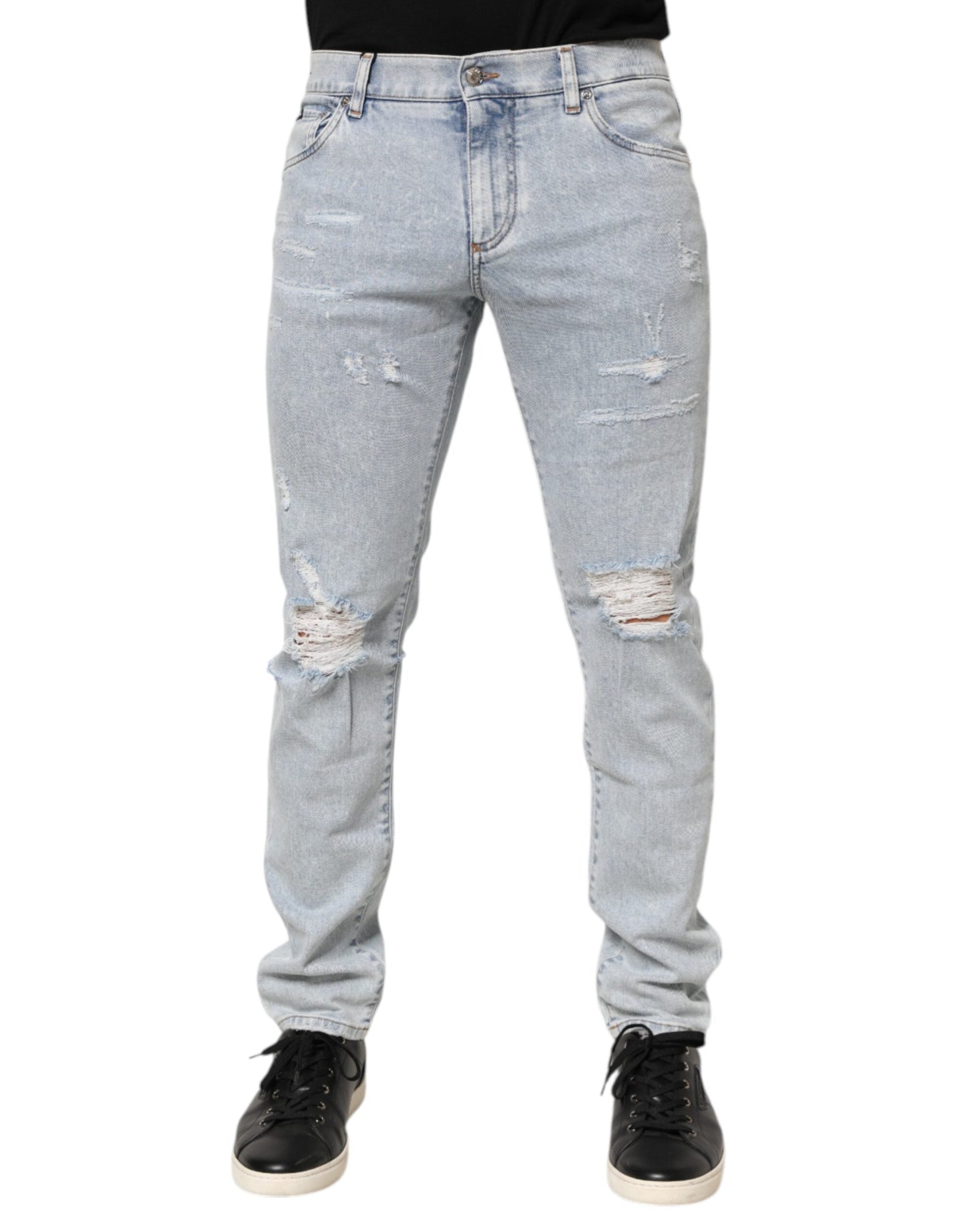 Dolce & Gabbana Light Blue Distressed Slim Fit Ripped Denim Jeans